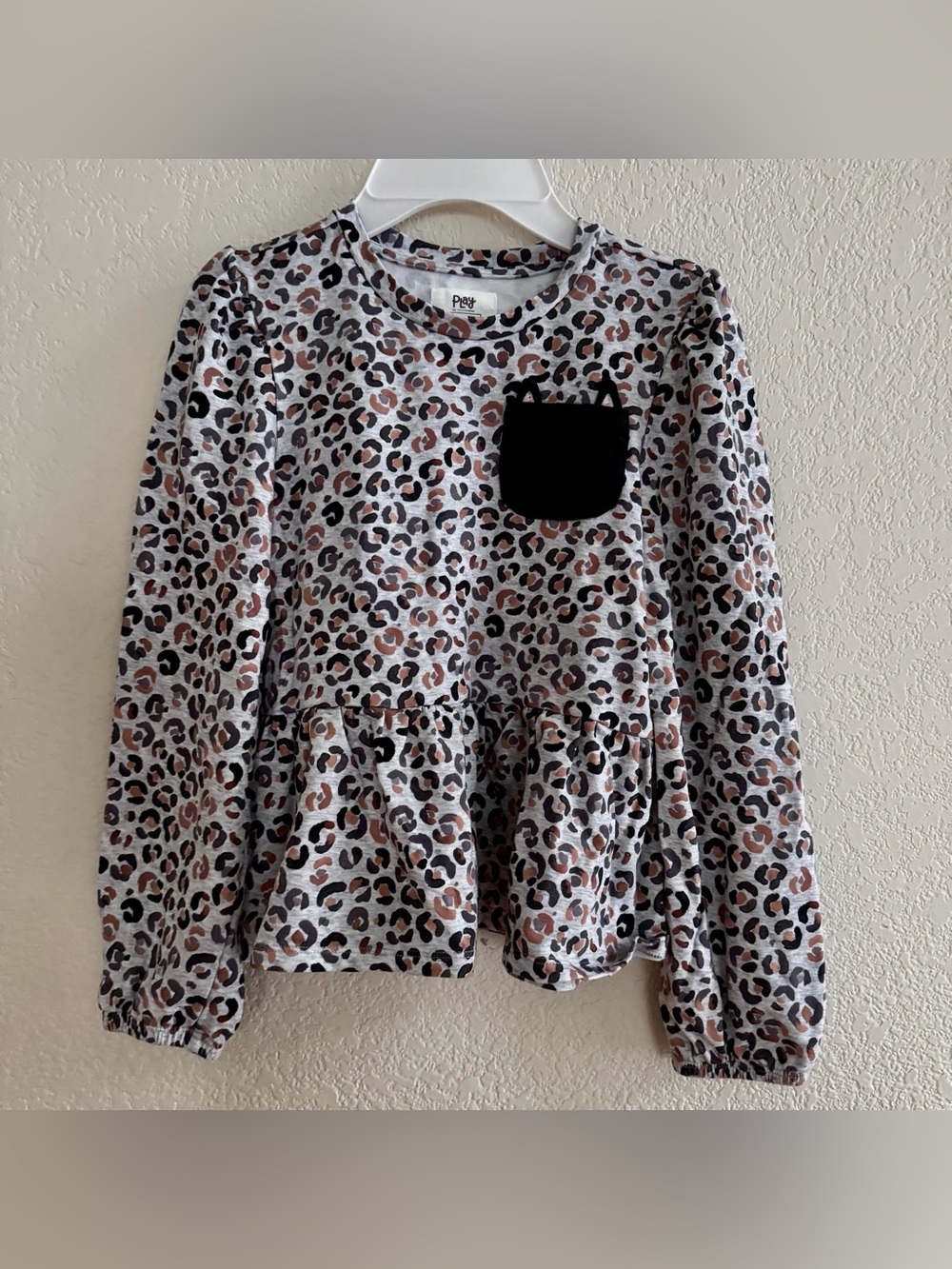 Play by Little Sleepies Bamboo Leopard Animal Print Top Long Sleeve Cat pocket